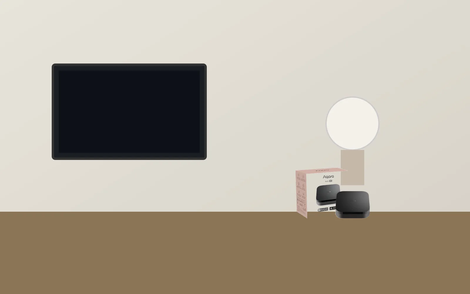 Aqara Hub M3 in-room mockup from real product photo