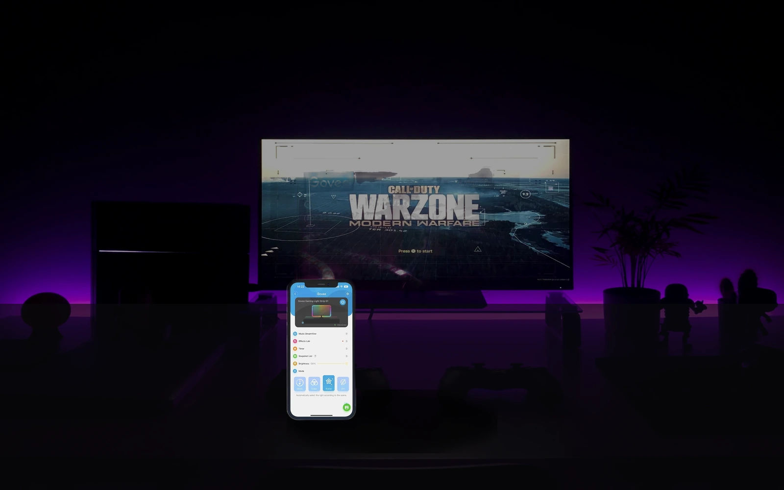 Govee Gaming Light Kit G1 in-room mockup from real product photo