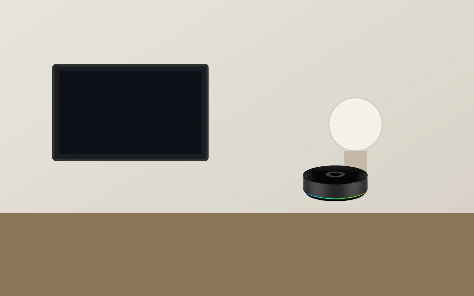 Homey Pro (2026) in-room mockup from real product photo