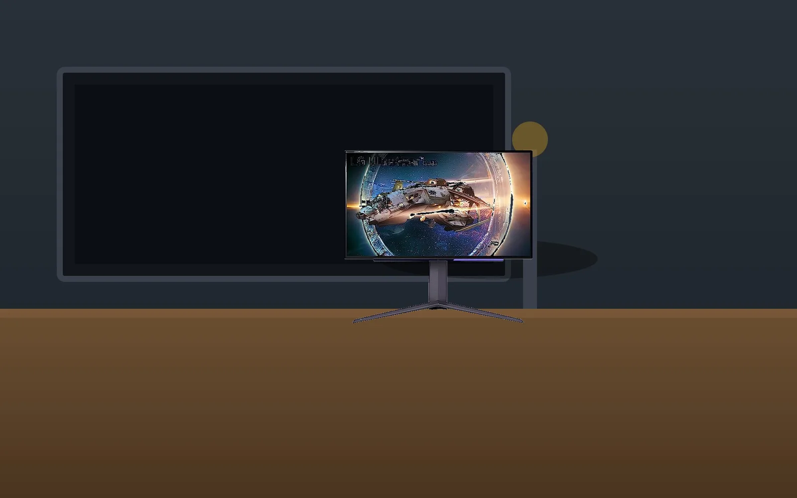 LG 27GR95QE in-room mockup from real product photo