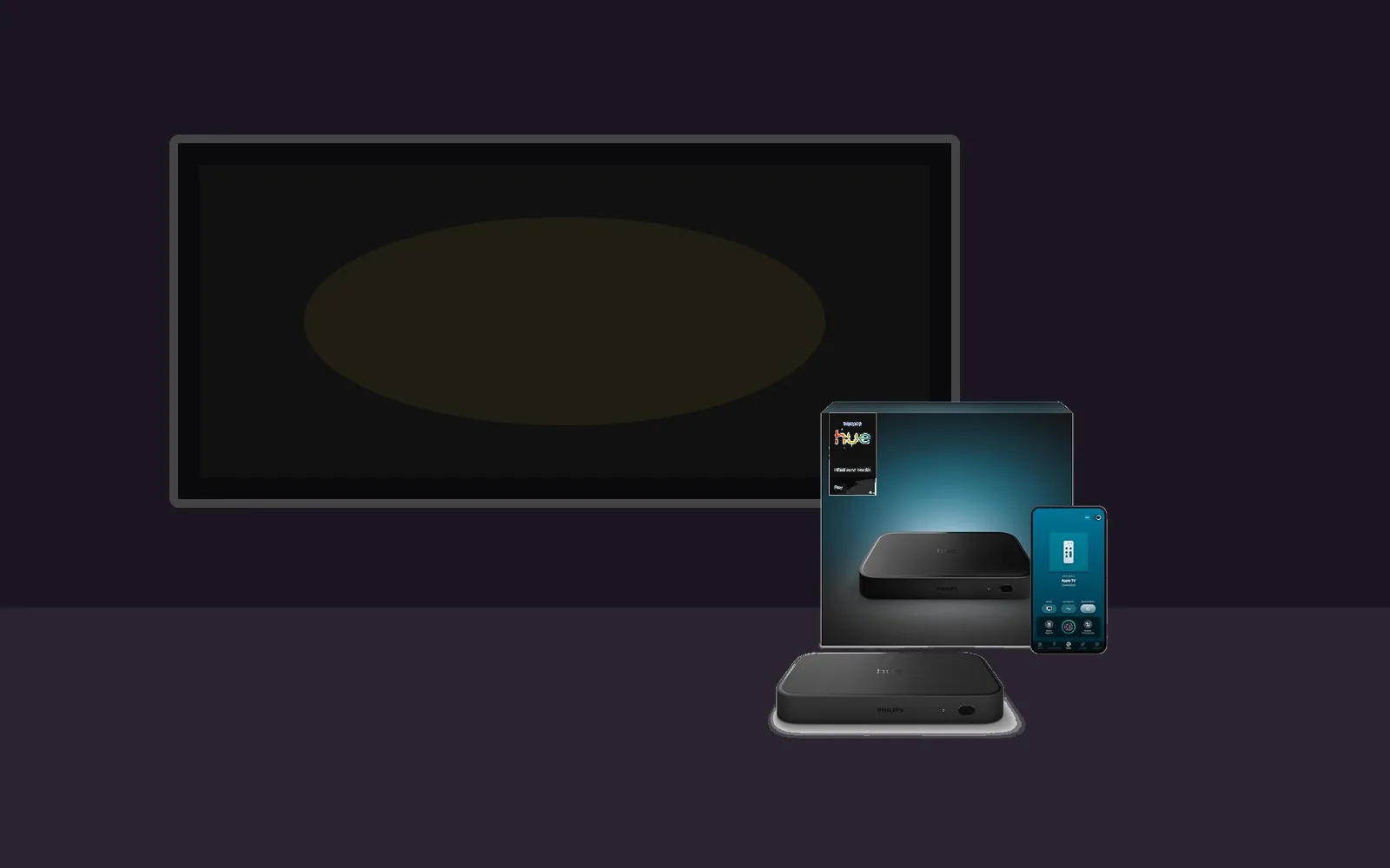 Philips Hue Play Sync Box 8K in-room mockup from real product photo