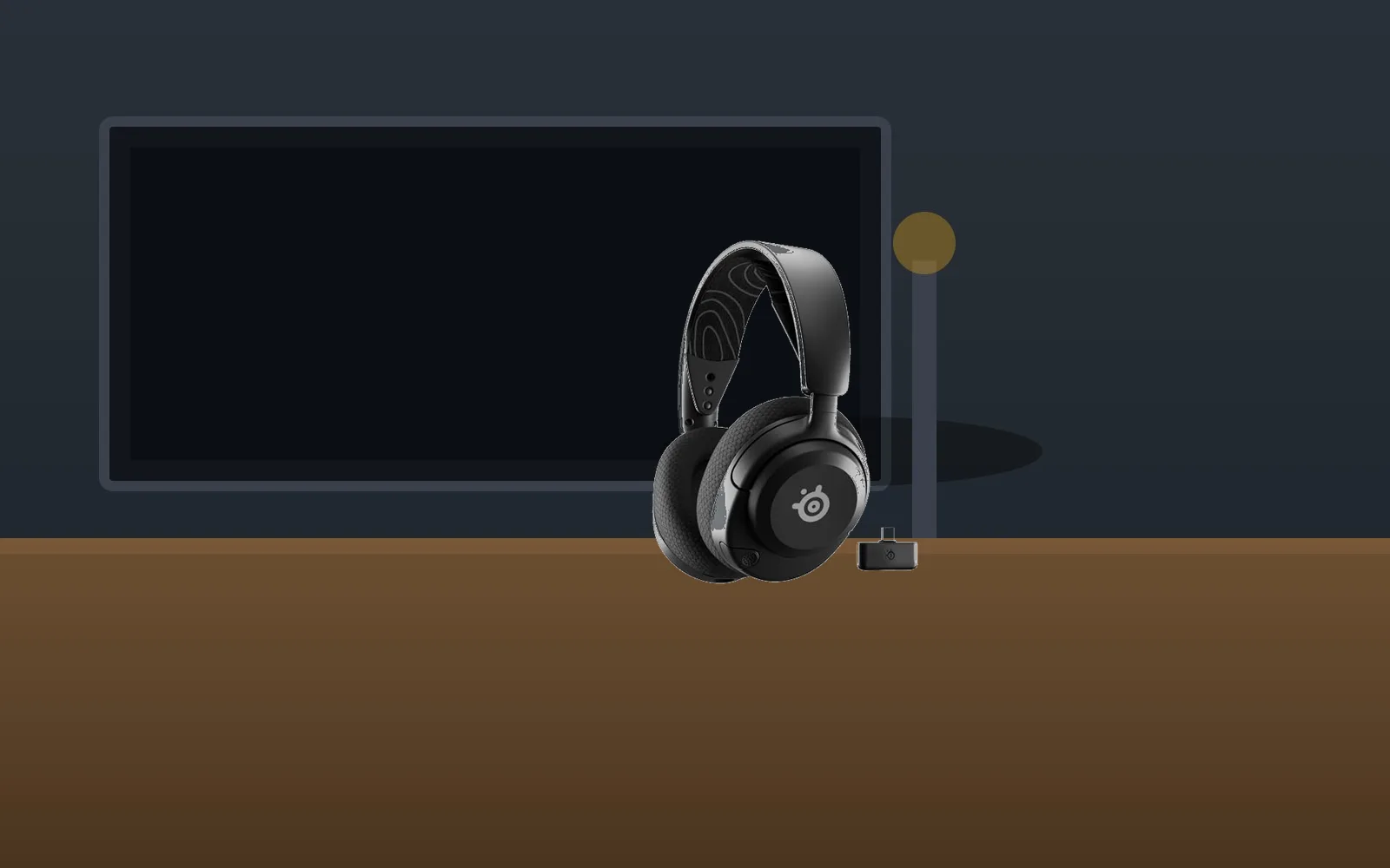 SteelSeries Arctis Nova 5 in-room mockup from real product photo