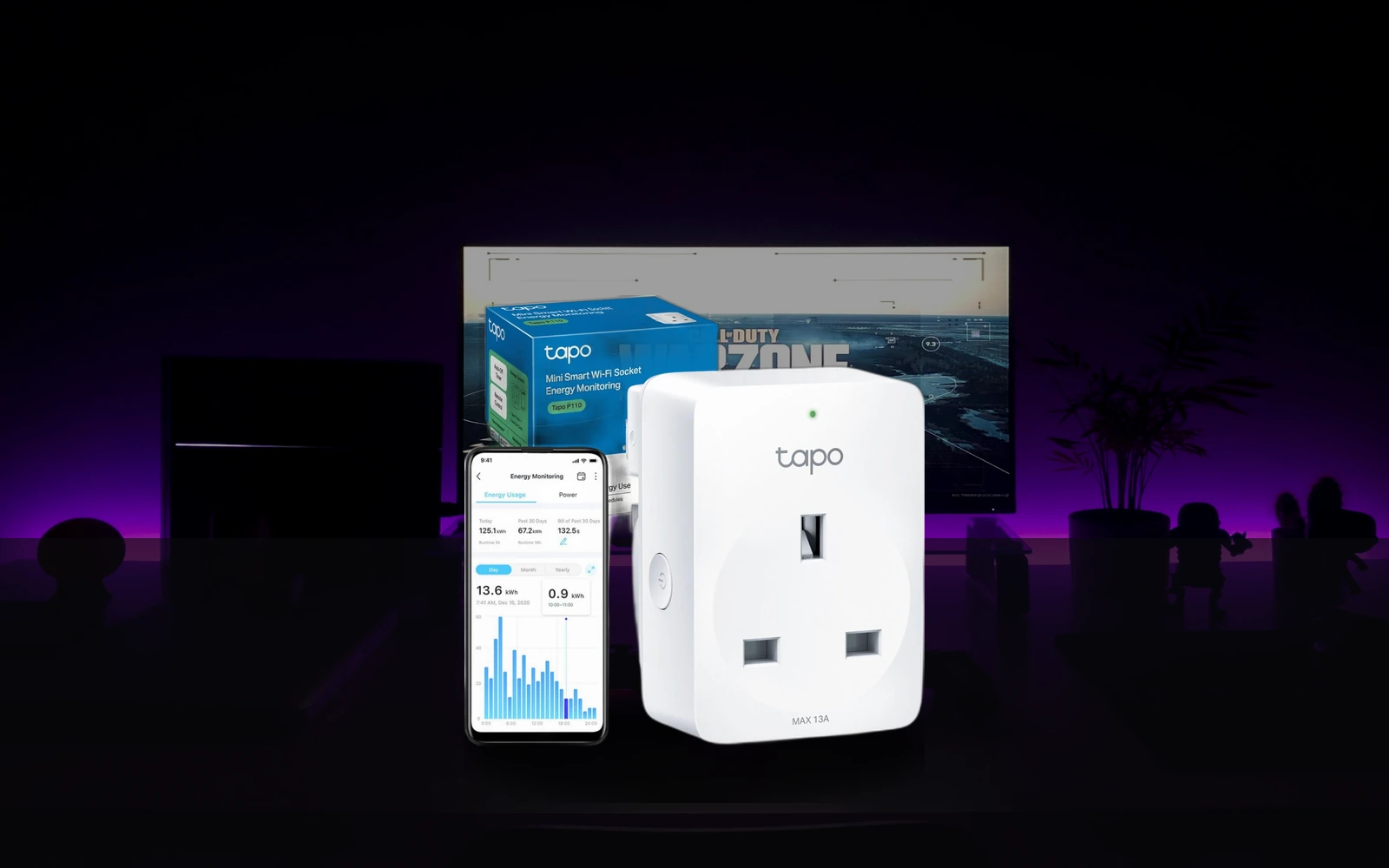 TP-Link Tapo P110 in-room mockup from real product photo